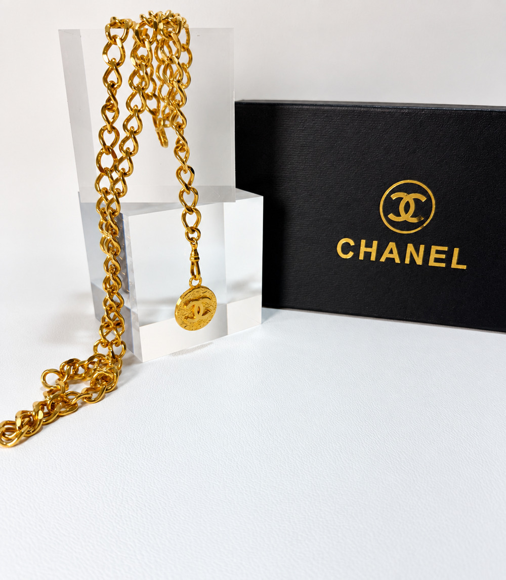 Vintage Chanel 1982 Medallion Double Chain Belt Necklace W/ Box Dust Bag COA